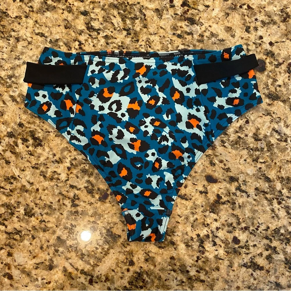 Top Shop Animal Print Cheetah Bikini Bottoms Size 2 Small XS Black Blue Orange